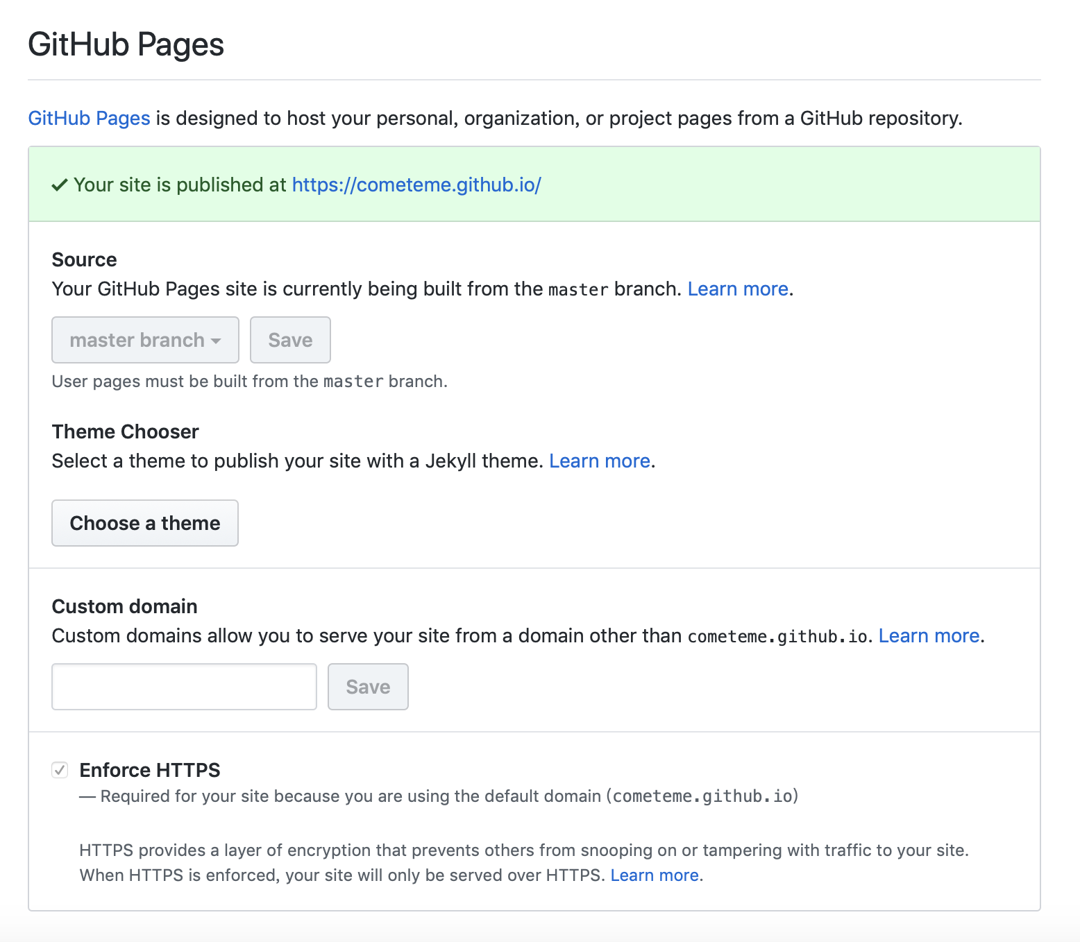 GitHub Pages settings